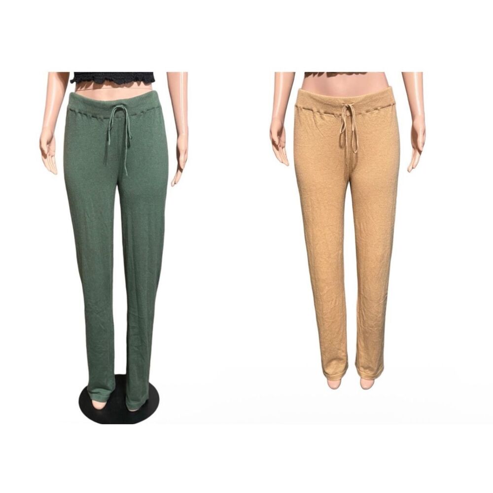 Bundle two Pulp high waist drawstring pull on green and hazelnut pants L